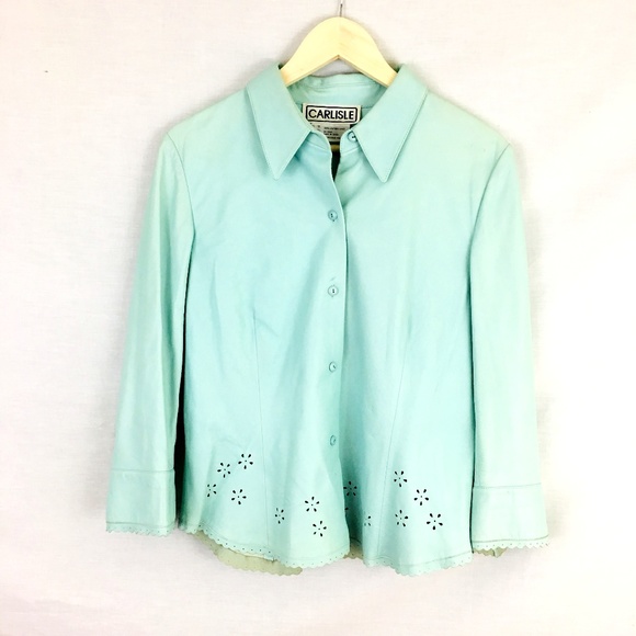 Carlisle Jackets & Blazers - Carlisle Perforated Floral Blue Leather Jacket 10